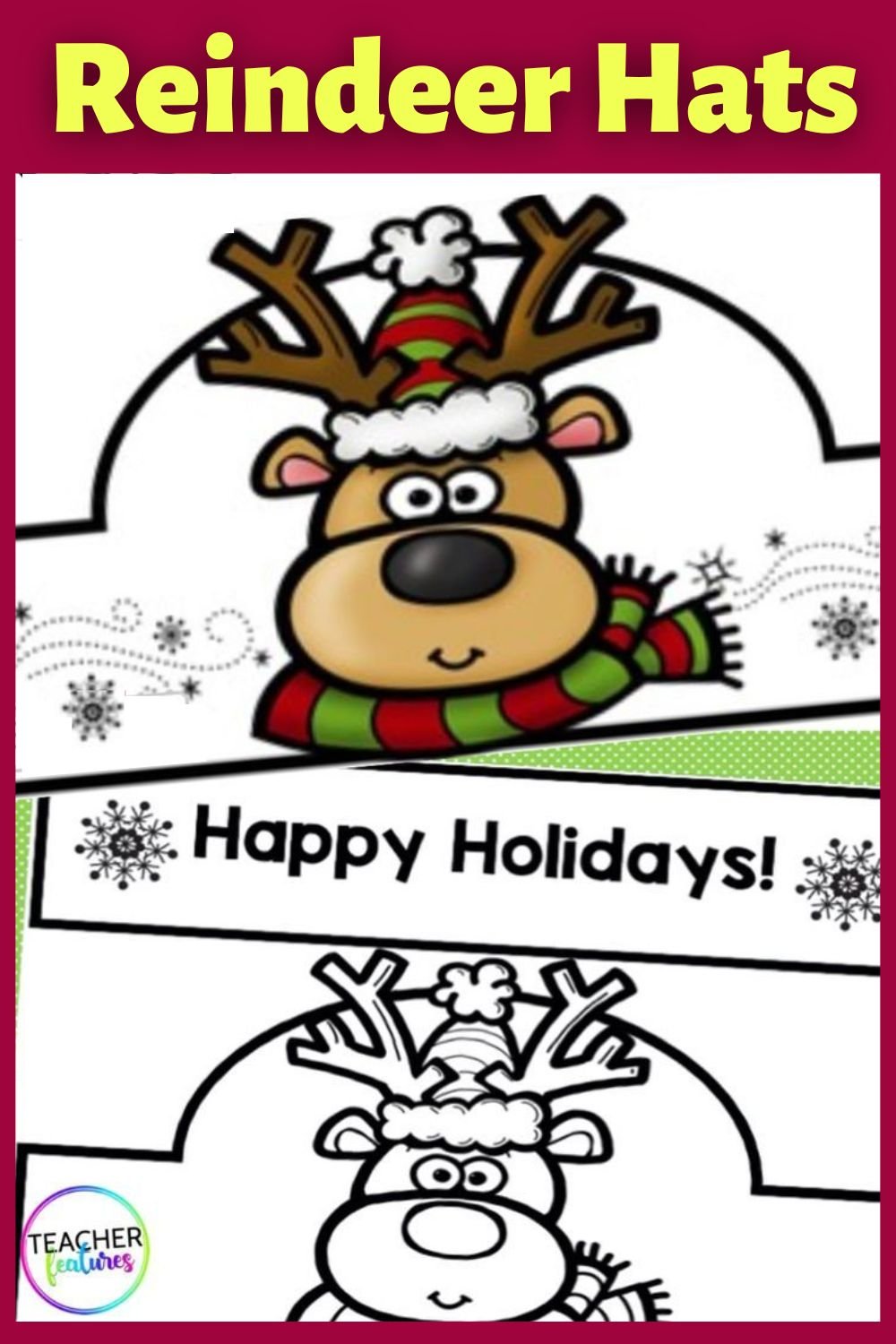 Christmas Reindeer: Hat & Crown December Craft Activity - Kindergarten 1st Grade - Teacher Features