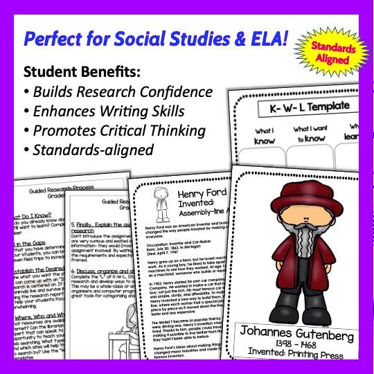 Inventors and Inventions Biography Report: Graphic Organizers, Reading Passages & Posters - Teacher Features