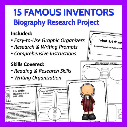 Inventors and Inventions Biography Report: Graphic Organizers, Reading Passages & Posters - Teacher Features