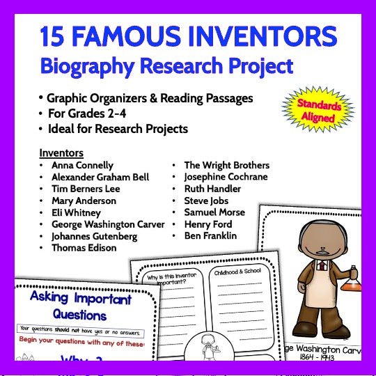 Inventors and Inventions Biography Report: Graphic Organizers, Reading Passages & Posters - Teacher Features