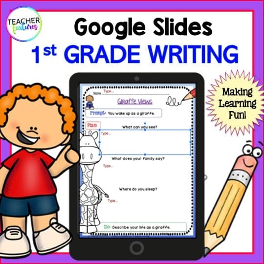 1st Grade GRAPHIC ORGANIZERS & WRITING PROMPTS Google Slides Digital Download Teacher Features