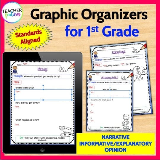 1st Grade GRAPHIC ORGANIZERS & WRITING PROMPTS Google Slides Digital Download Teacher Features