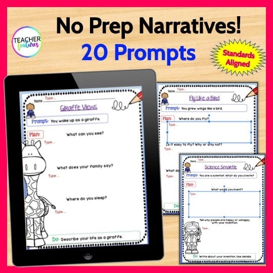 1st Grade GRAPHIC ORGANIZERS & WRITING PROMPTS Google Slides Digital Download Teacher Features