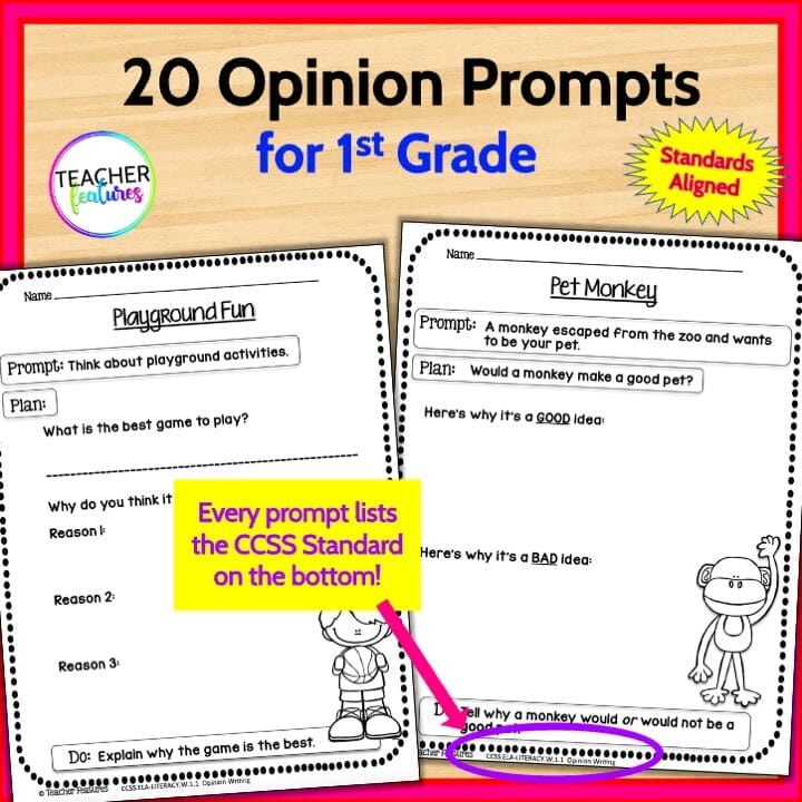 1ST GRADE Opinion Persuasive Informative Narrative WRITING PROMPTS Digital Download Teacher Features