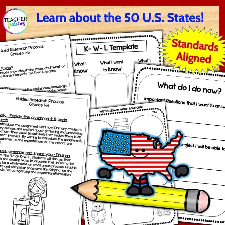 50 STATES REPORT Research Writing Project & Graphic Organizers Digital Download Teacher Features