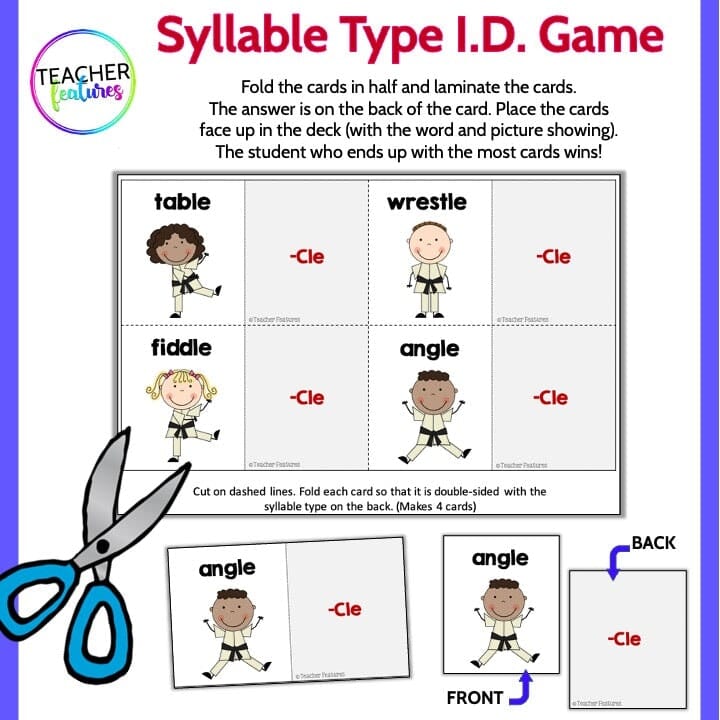 6 SYLLABLE TYPES CVVC Cle VCCCV SYLLABLE DIVISION Rules & Games KARATE THEME Digital Download Teacher Features