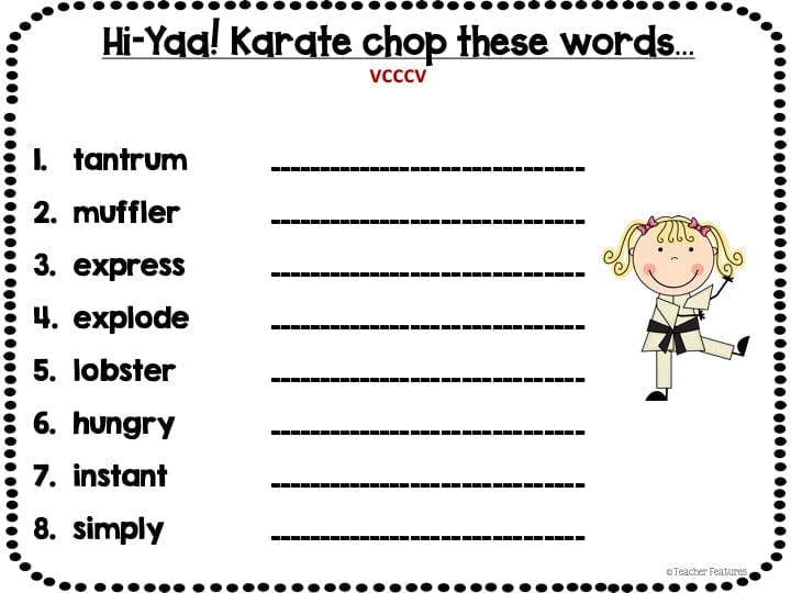 6 SYLLABLE TYPES CVVC Cle VCCCV SYLLABLE DIVISION Rules & Games KARATE THEME Digital Download Teacher Features