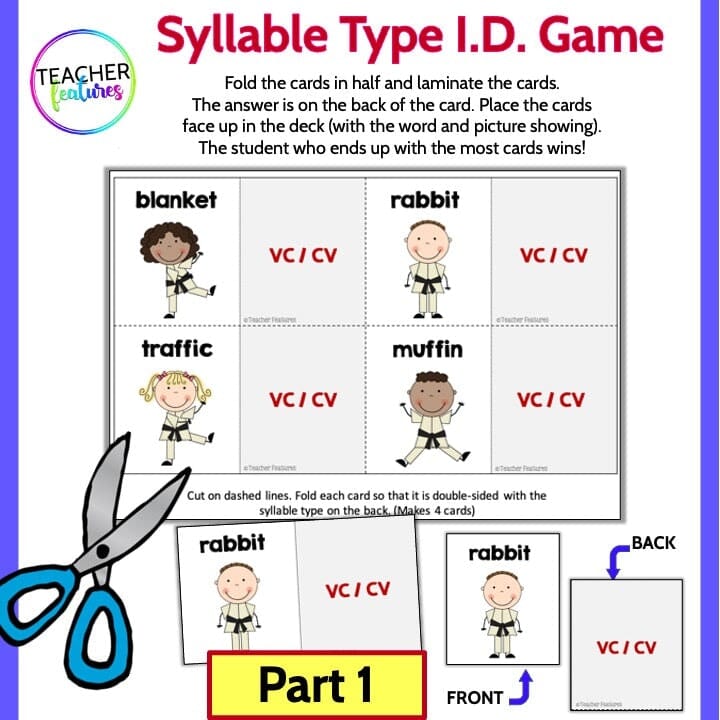 6 SYLLABLE TYPES Open & Closed SYLLABLE DIVISION GAMES Digital Download Teacher Features