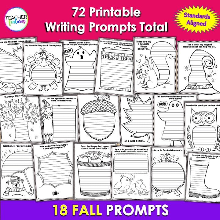 72 All Year Round Seasonal Writing Prompts & Center Activities - Teacher Features