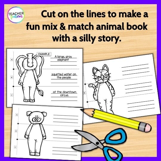 ANIMAL FLIP BOOK WRITING WITH ADJECTIVES & COMPLETE SENTENCES Center Activity Digital Download Teacher Features