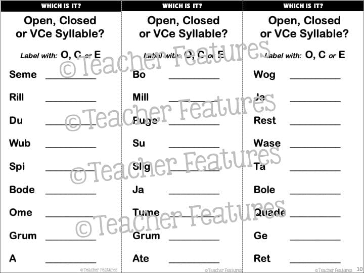 Decoding MULTISYLLABIC WORDS 6 Syllable Types SYLLABLE DIVISION Aligned to SoR - Teacher Features