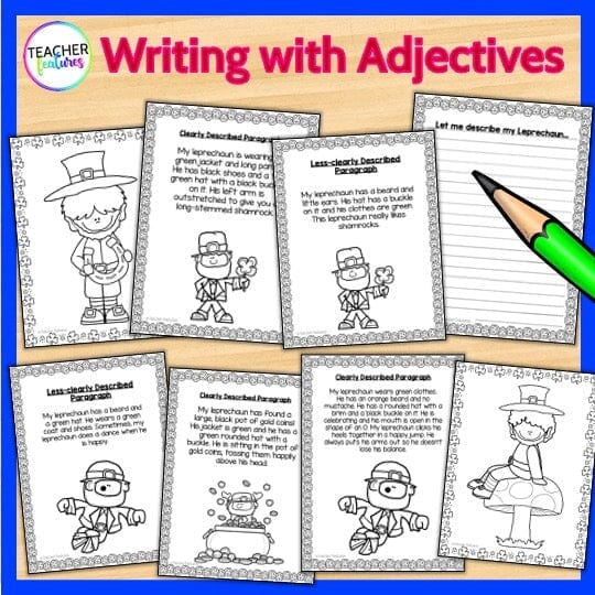 DESCRIBE A LEPRECHAUN St. Patricks Day Descriptive Writing with Adjectives Digital Download Teacher Features