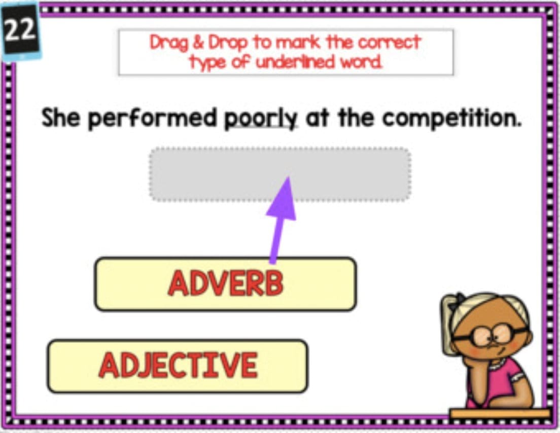 GOOGLE SLIDES 2nd Grade Parts of Speech ADVERB & ADJECTIVES Digital Download Teacher Features