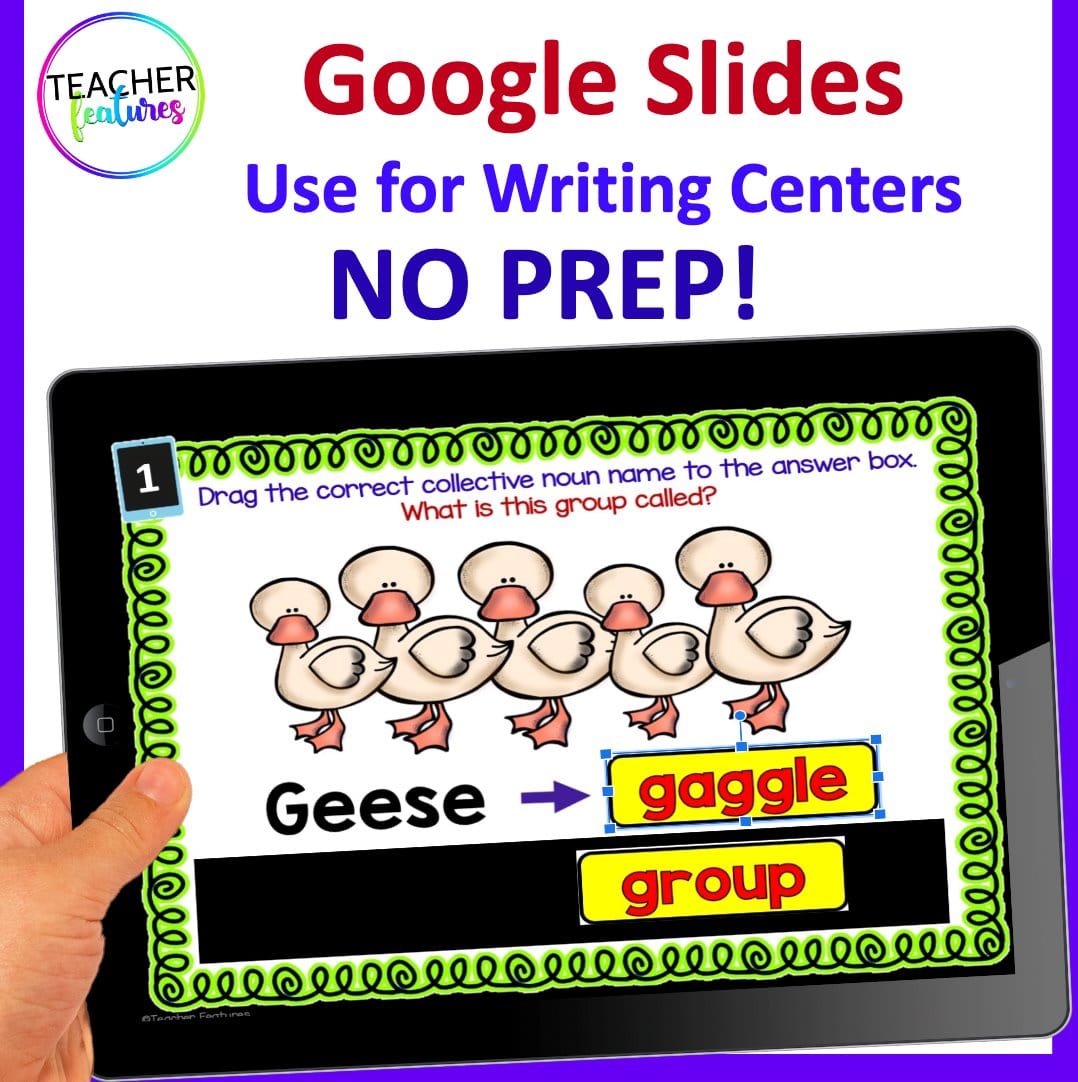 Google Slides COLLECTIVE NOUNS 2nd grade GRAMMAR Digital Download Teacher Features