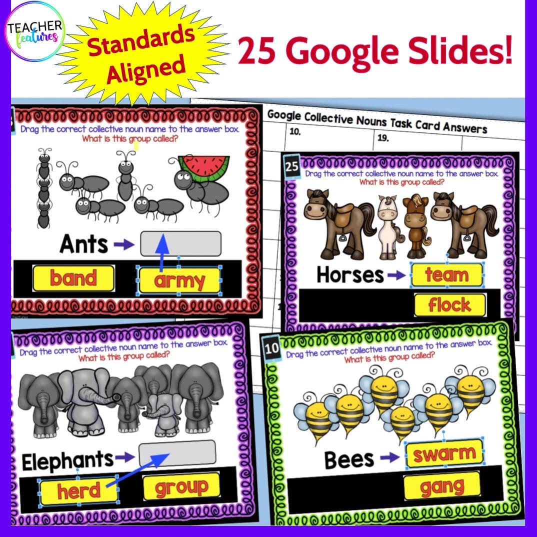 Google Slides COLLECTIVE NOUNS 2nd grade GRAMMAR Digital Download Teacher Features