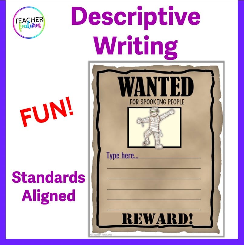 HALLOWEEN DESCRIPTIVE WRITING WANTED POSTERS Google Slides Digital Download Teacher Features