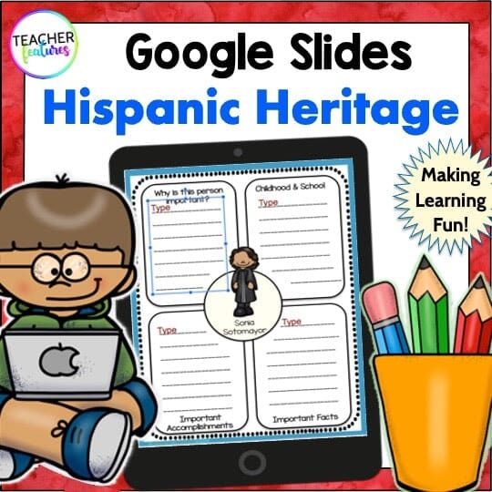 HISPANIC HERITAGE MONTH Biography Writing & Reading Passages GOOGLE SLIDES Digital Download Teacher Features