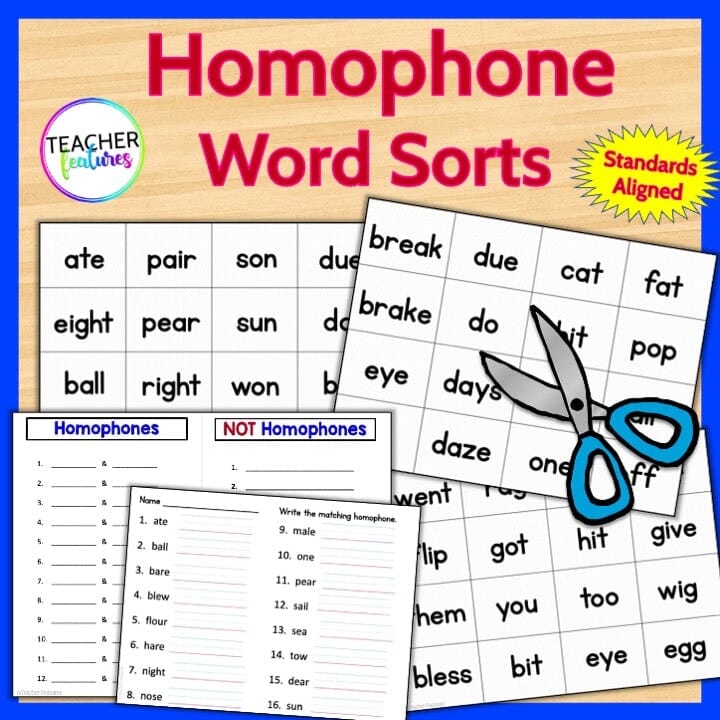 HOMOPHONES ACTIVITIES Center Games Word Sorts & Sentence Writing Digital Download Teacher Features