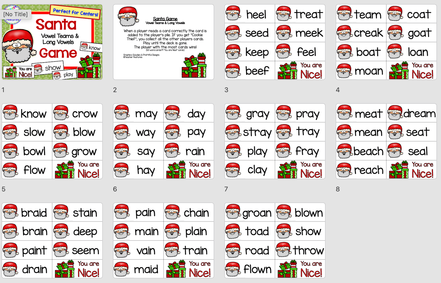 LONG VOWEL TEAMS Phonics Game CHRISTMAS WITH SANTA - Teacher Features