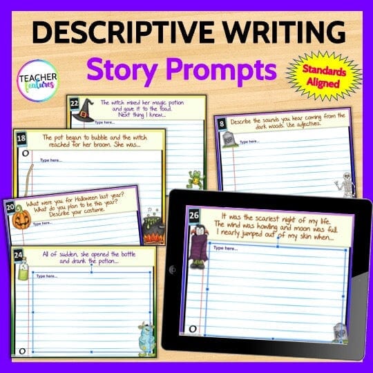 October Writing HALLOWEEN STORY PROMPTS 2ND & 3RD GRADE Google Slides Digital Download Teacher Features