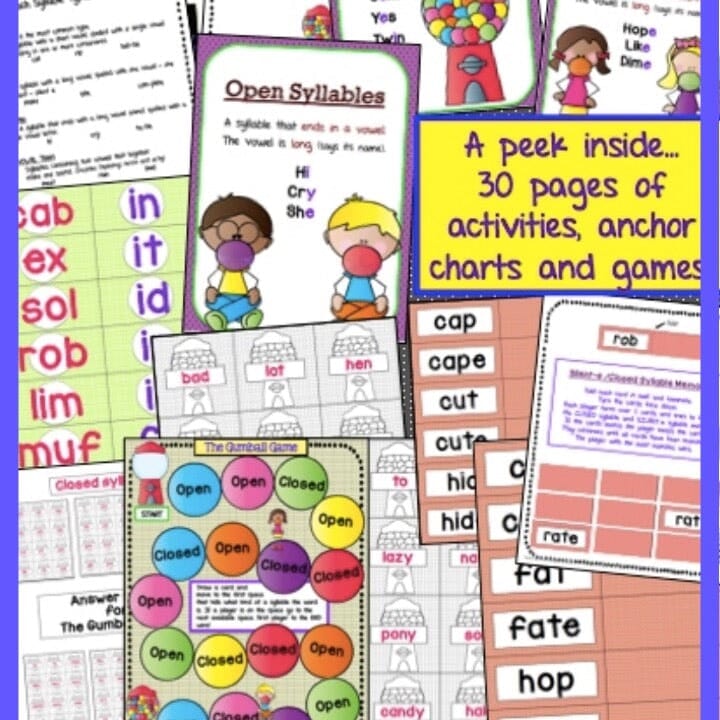 Open & Closed + Silent e SYLLABLE TYPES & SYLLABLE DIVISION GAMES- PART 1 Digital Download Teacher Features
