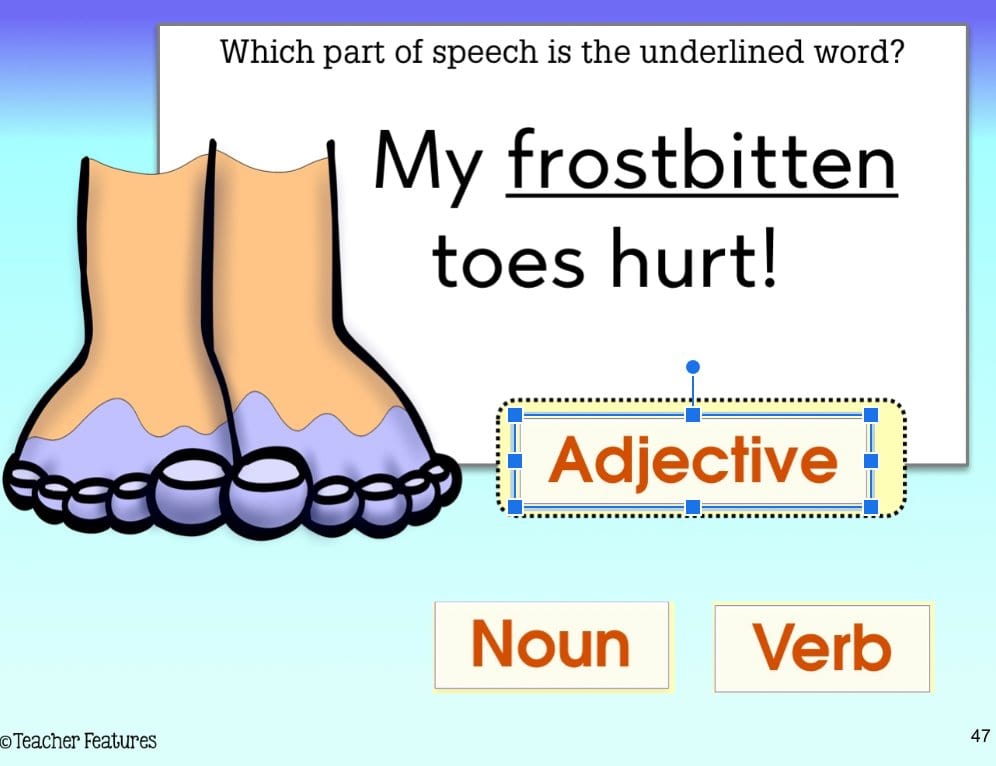 PARTS OF SPEECH REVIEW Nouns Adjectives Verbs GOOGLE SLIDES Digital Download Teacher Features