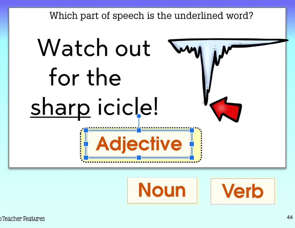 PARTS OF SPEECH REVIEW Nouns Adjectives Verbs GOOGLE SLIDES Digital Download Teacher Features