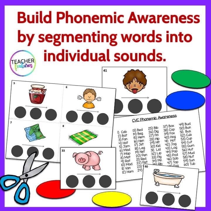 Phonemic Awareness Activities CVC WORDS with Pictures Digital Download Teacher Features