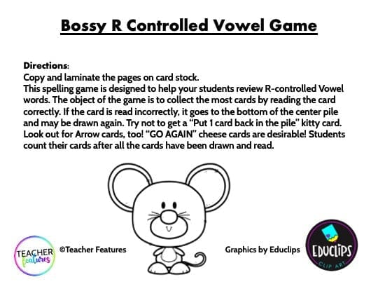 PHONICS GAME BOSSY R CONTROLLED VOWELS Mouse & Cheese Digital Download Teacher Features