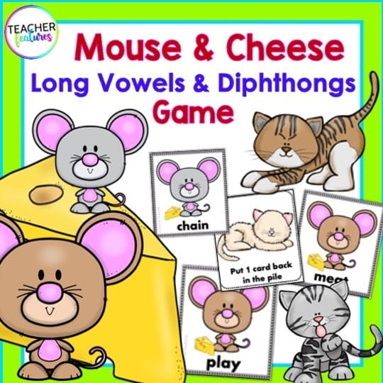 PHONICS GAME LONG VOWELS DIPHTHONGS VOWEL TEAMS Mouse & Cheese Digital Download Teacher Features