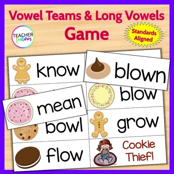 PHONICS GAME Vowel Teams & Long Vowels COOKIE THIEF Digital Download Teacher Features