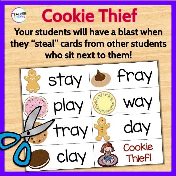 PHONICS GAME Vowel Teams & Long Vowels COOKIE THIEF Digital Download Teacher Features