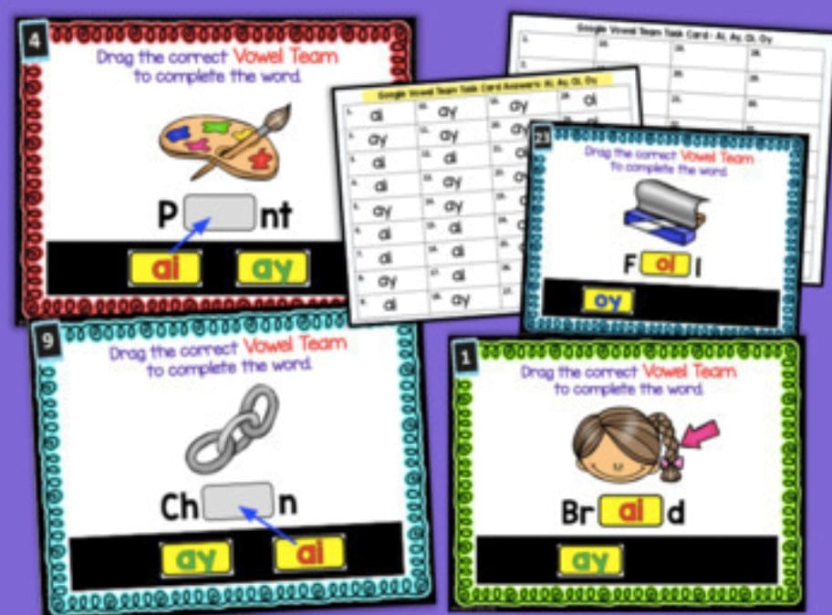 PHONICS REVIEW 2ND GRADE LONG VOWEL TEAMS Google Slides Bundle Digital Download Teacher Features