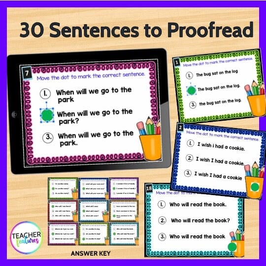 PROOFREADING SENTENCES PRACTICE Google Slides VOLUME 2 Digital Download Teacher Features