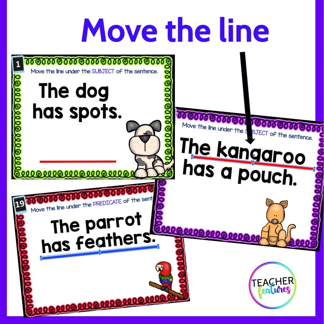 SUBJECT & PREDICATE ACTIVITIES Google Slides Volume 1 Digital Download Teacher Features