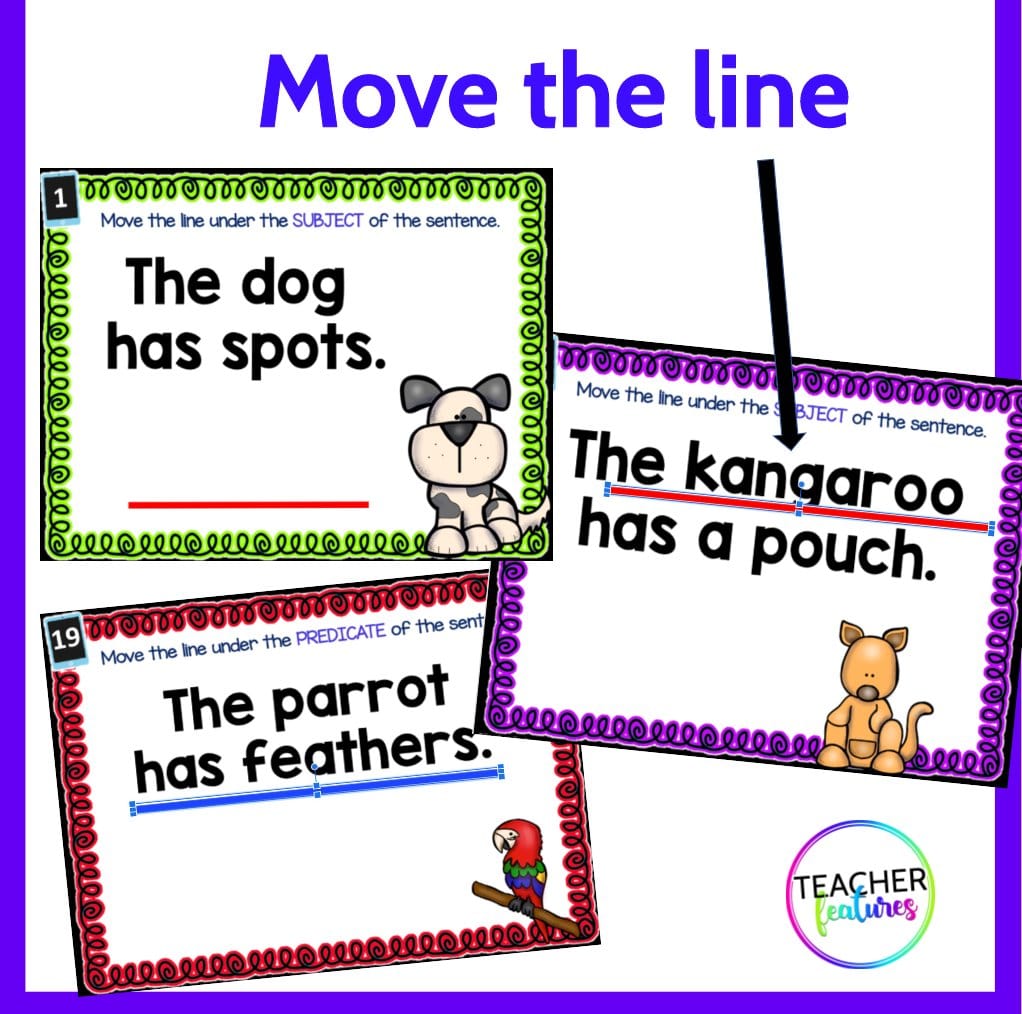 SUBJECT & PREDICATE ACTIVITIES Google Slides Volume 2 Digital Download Teacher Features