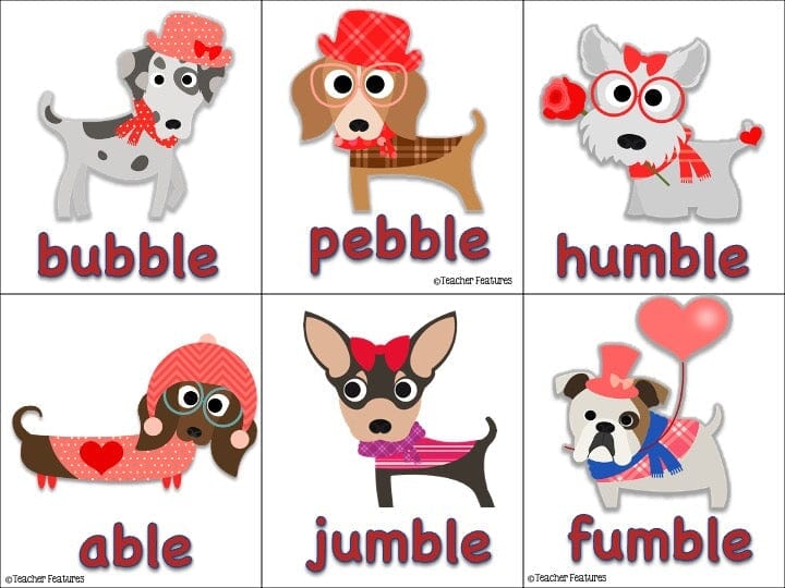SYLLABLE GAME CONSONANT -LE & Final Stable Syllables with PUGGLE the DOG Digital Download Teacher Features