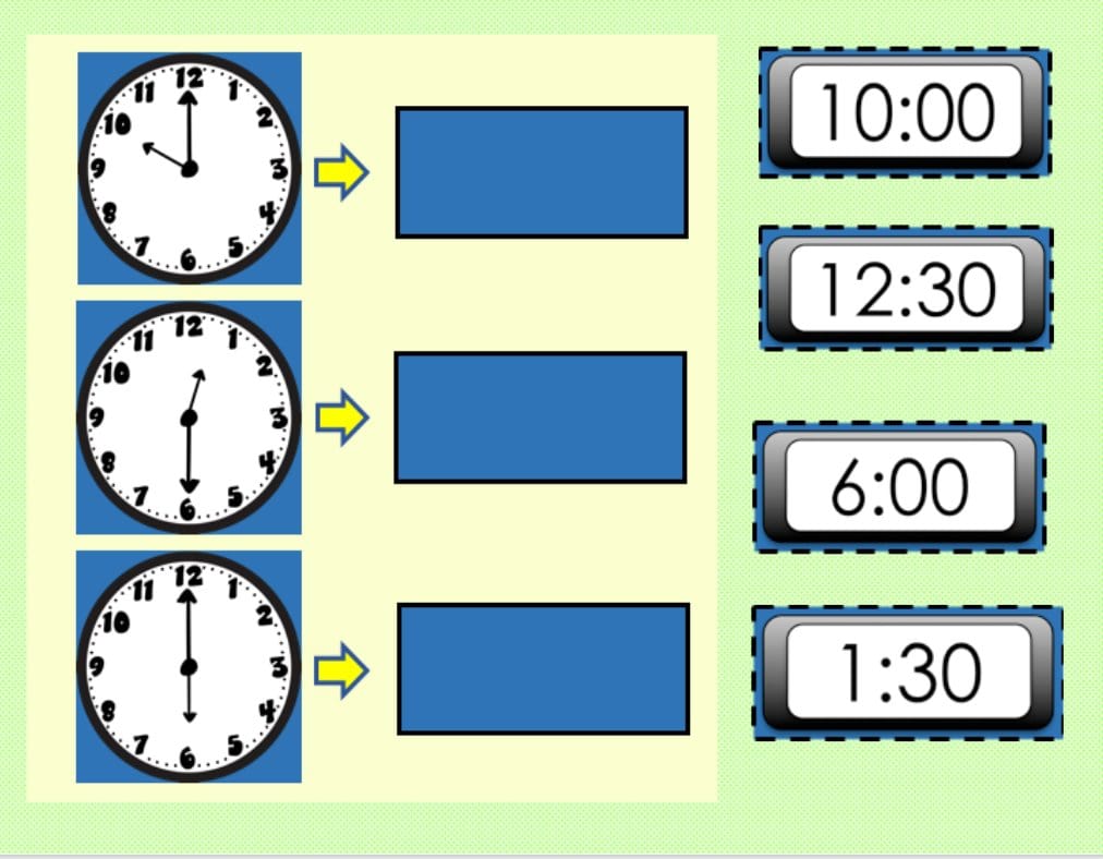 TELLING TIME to the Hour & Half hour, Quarter Past & 5 minutes GOOGLE SLIDES Digital Download Teacher Features