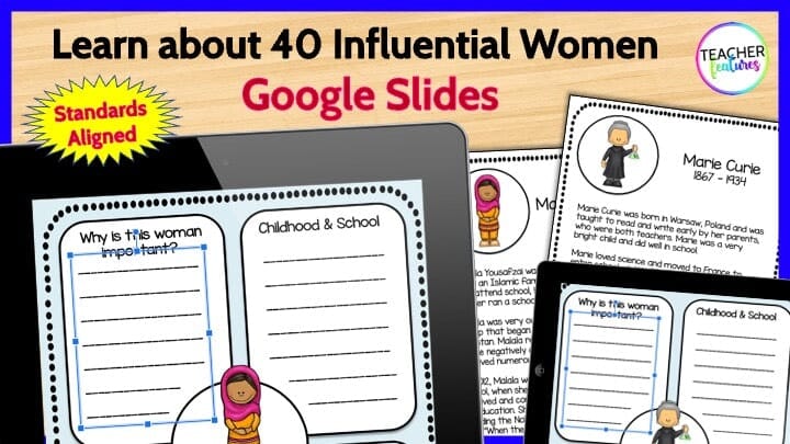 Womens History Month GOOGLE SLIDES Biography Writing Project & READING PASSAGES Digital Download Teacher Features