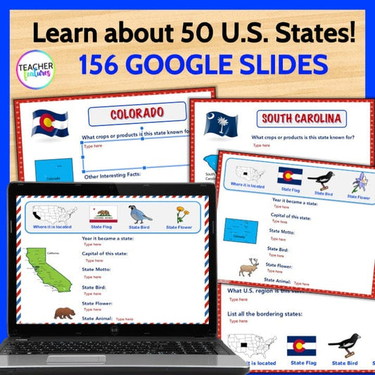 50 STATES & CAPITALS Research Writing Project & Graphic Organizers GOOGLE SLIDES
