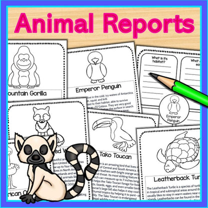 ANIMAL RESEARCH REPORT 1st & 2nd grade Writing Project with READING PASSAGES