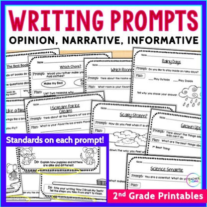 2nd GRADE Opinion Persuasive Informative Narrative WRITING PROMPTS - Teacher Features