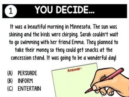 Authors Purpose Reading Passages Persuade Inform Entertain Activities Grade 2-3