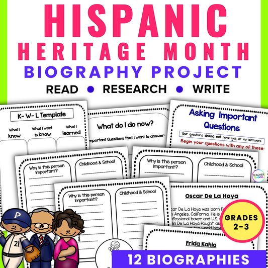 Hispanic Heritage Month Activities Biography Report Project, Graphic Organizer & Reading Passages