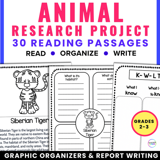 Animal Research Report for 1st & 2nd Grade | Writing Project with Reading Passages - Teacher Features