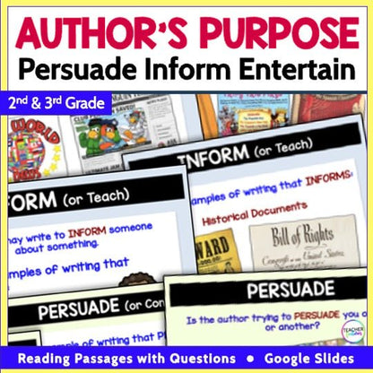 Authors Purpose Reading Passages Persuade Inform Entertain Activities Grade 2 - 3 - Teacher Features