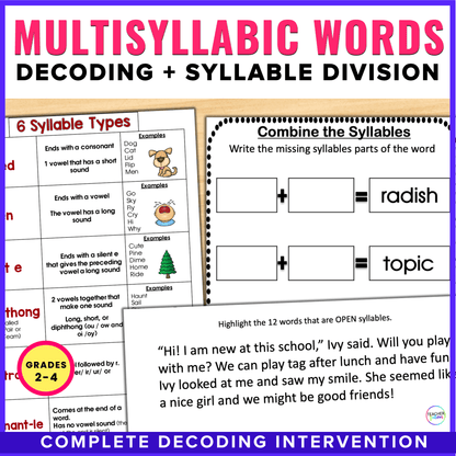 Multisyllabic Word Decoding Program – 6 Syllable Types - Teacher Features