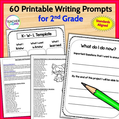 2nd GRADE Opinion Persuasive Informative Narrative WRITING PROMPTS Digital Download Teacher Features