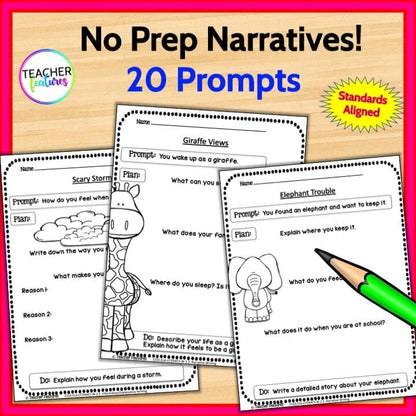2nd GRADE Opinion Persuasive Informative Narrative WRITING PROMPTS Digital Download Teacher Features