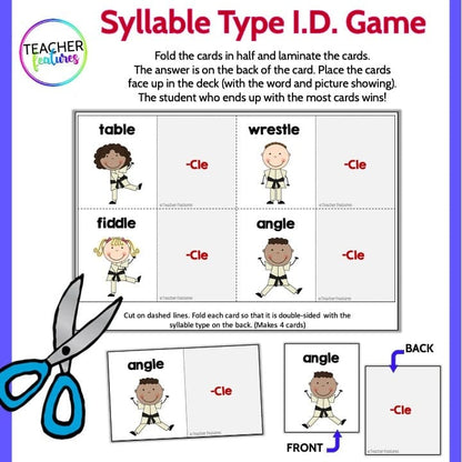 6 SYLLABLE TYPES CVVC Cle VCCCV SYLLABLE DIVISION Rules & Games KARATE THEME Digital Download Teacher Features